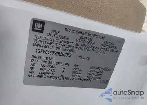 2008 GMC Yukon Xl 1500 Slt из США, поврежденный, VIN 1GKFC16058R263353